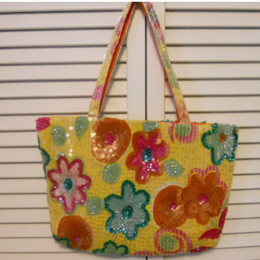 Yellow & multicolored daisy sequin bag Christiana